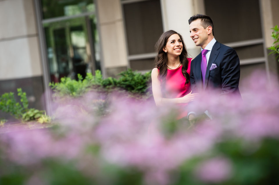 Happy engagement session in a Chicago garden