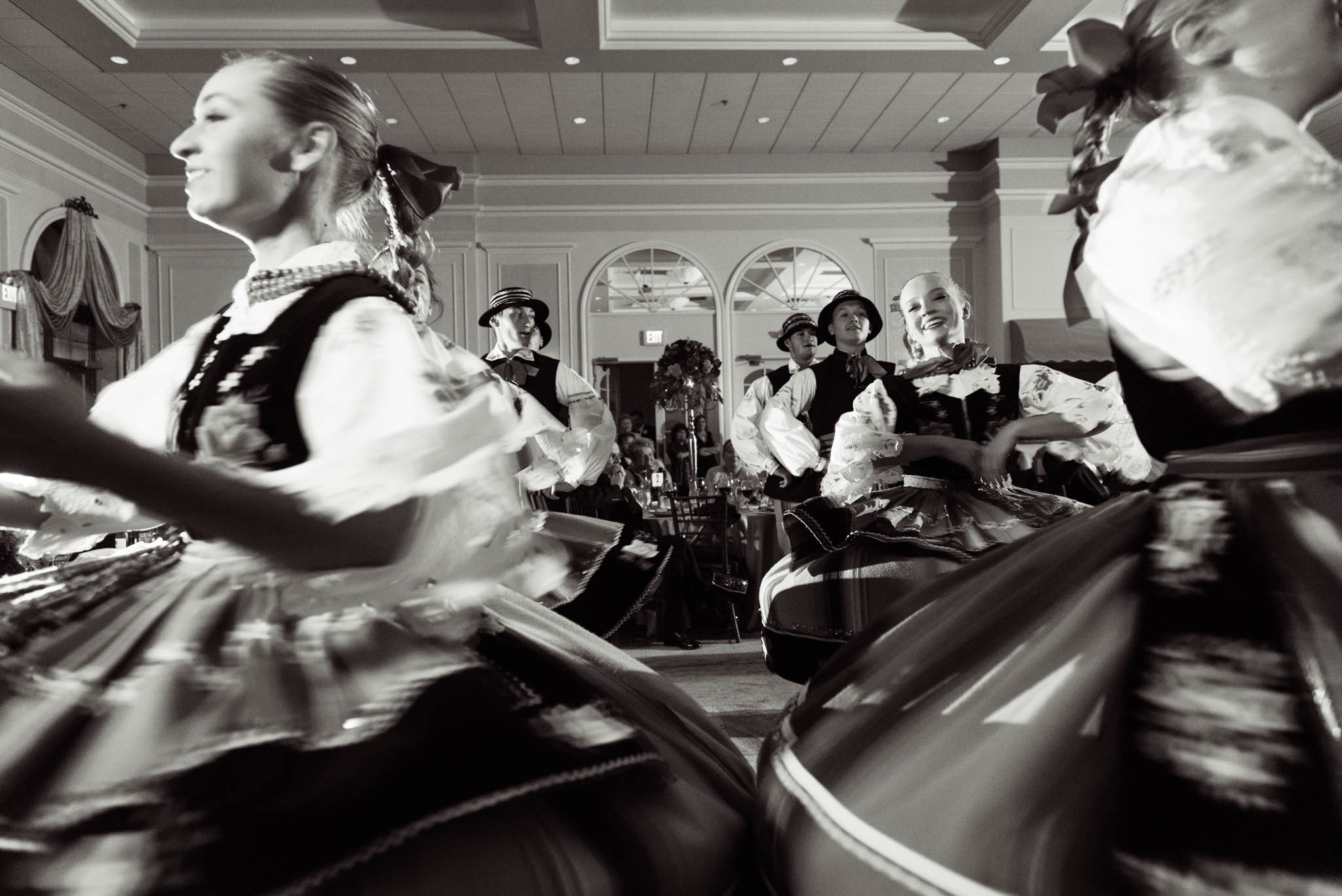 Traditional folk Polish dance group performing at a wedding
