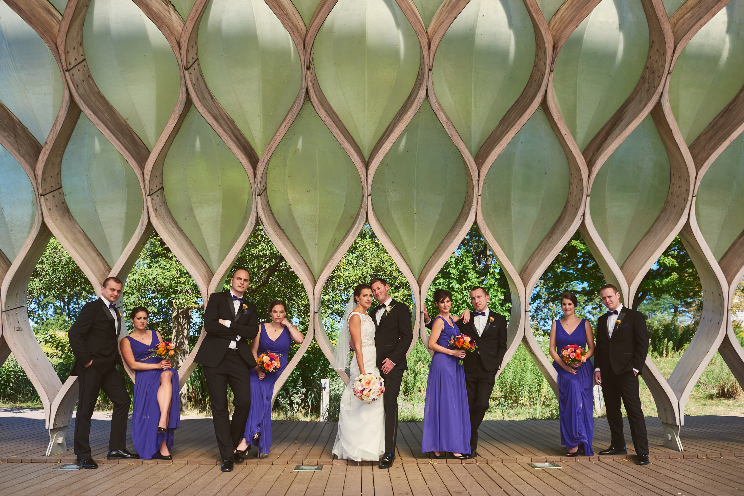 Wedding party at honeycomb at South Pond in Lincoln Park