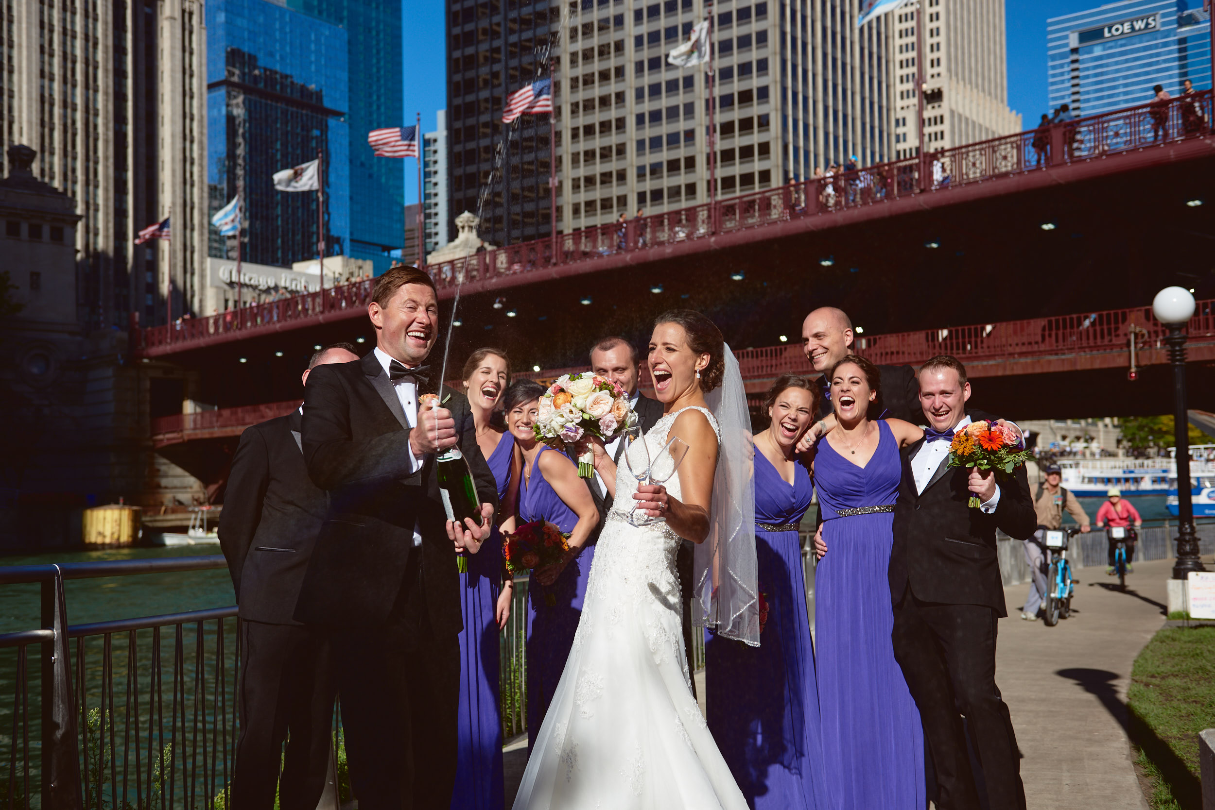 Chicago river walk bridal party